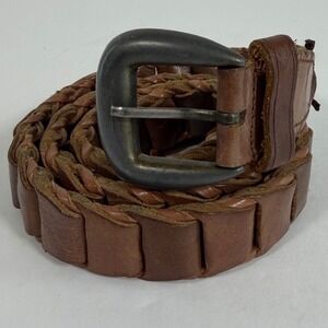Vintage Leather Woven Belt Brown L/XL Boho Western Braided Wide Leather